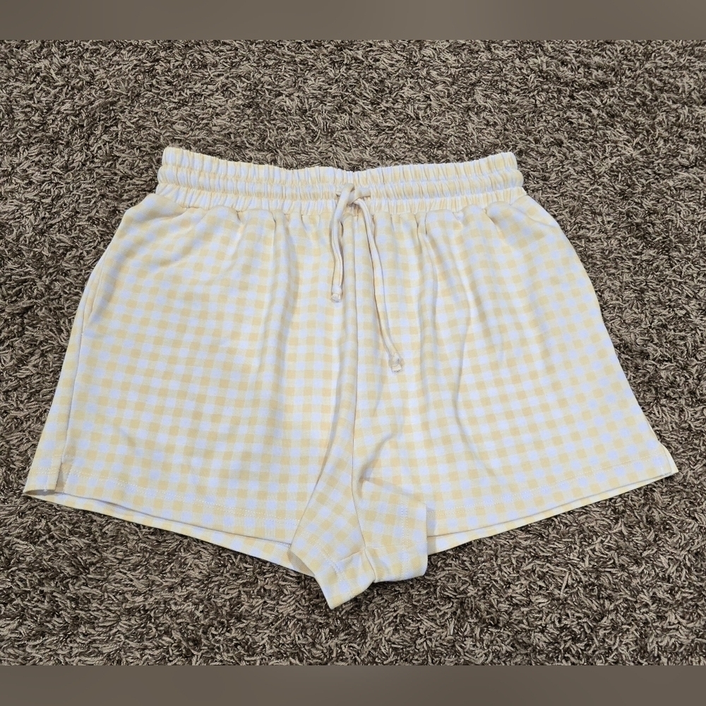 ONZIE French Terry Sweat Short – Limoncello Gingham Bottoms Size S/M NWOT